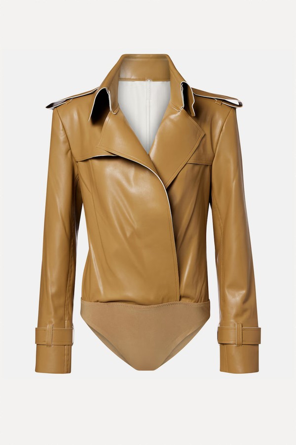 Double-Breasted PU Bodysuit from Norma Kamali