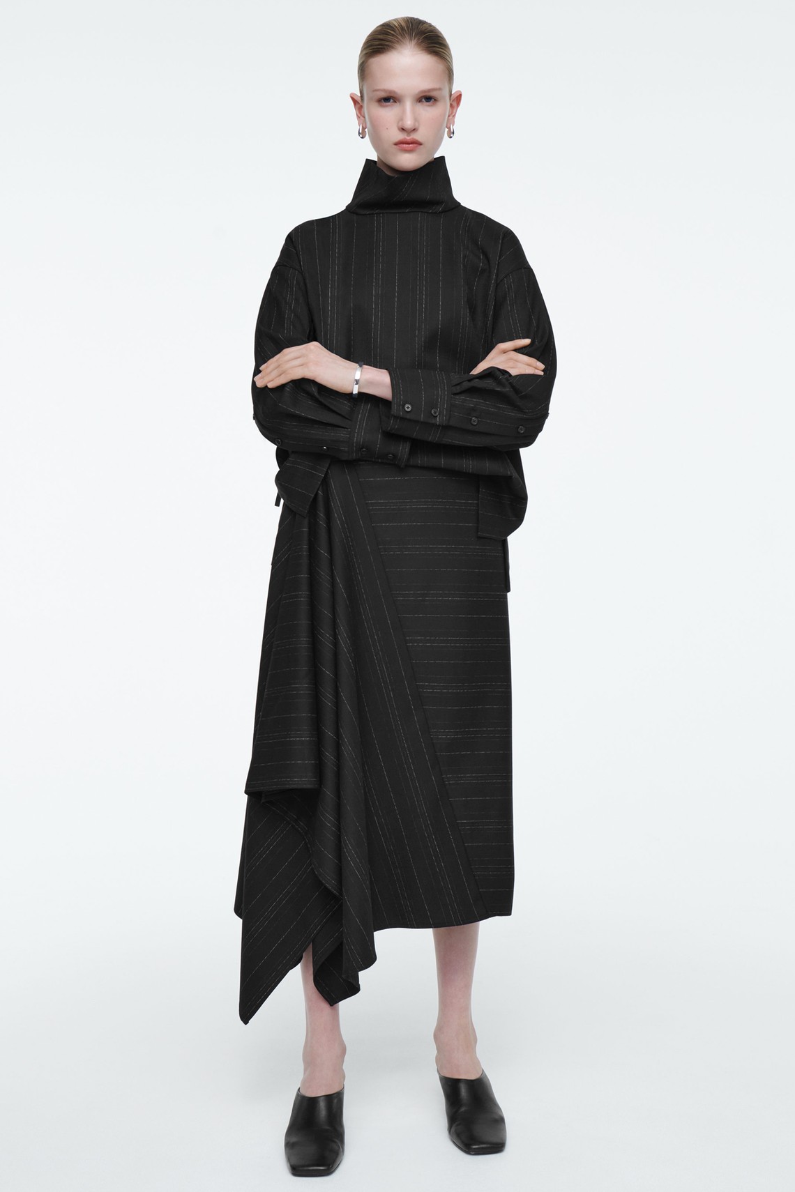 Asymmetric Pinstriped Wool Skirt from COS