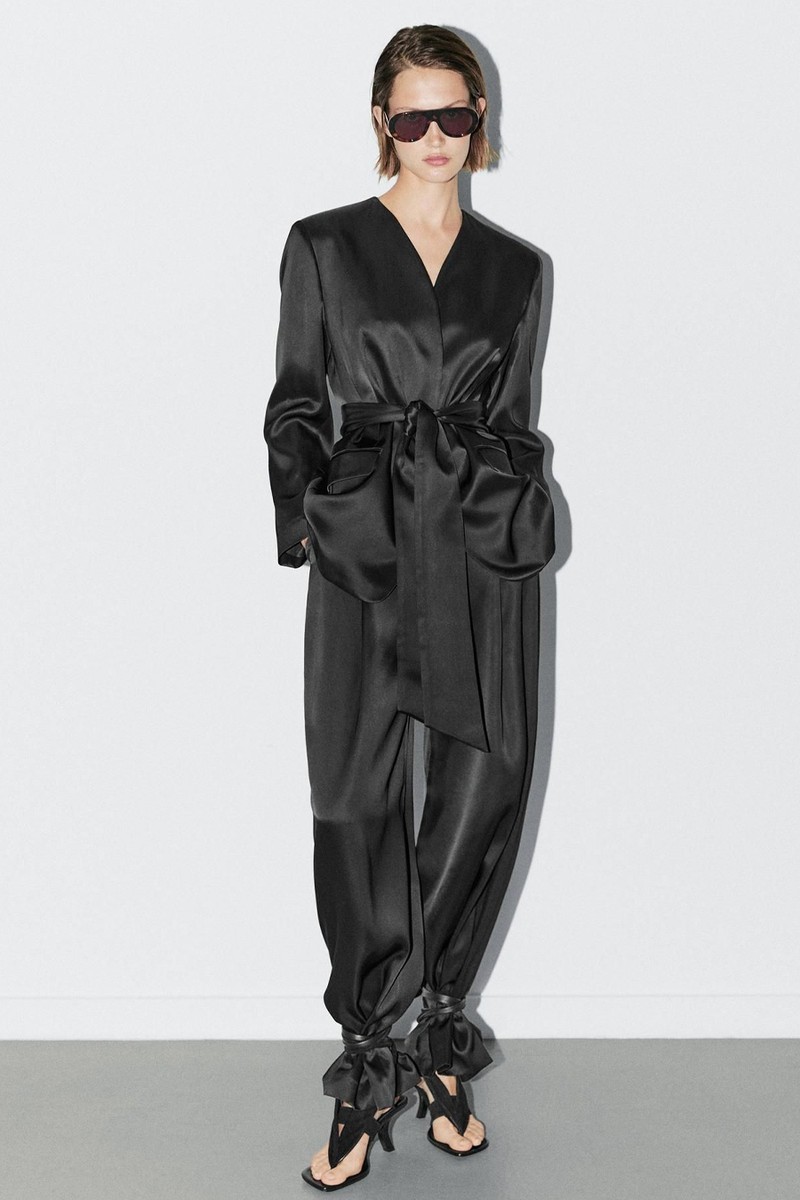 Satin Blazer With Scarf Detail