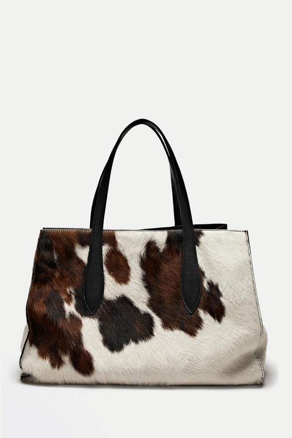 Animal Print Hair-On Leather Maxi Tote Bag