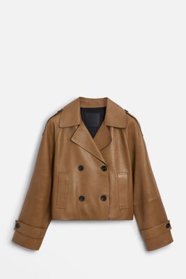 Short Nappa Leather Trench Coat