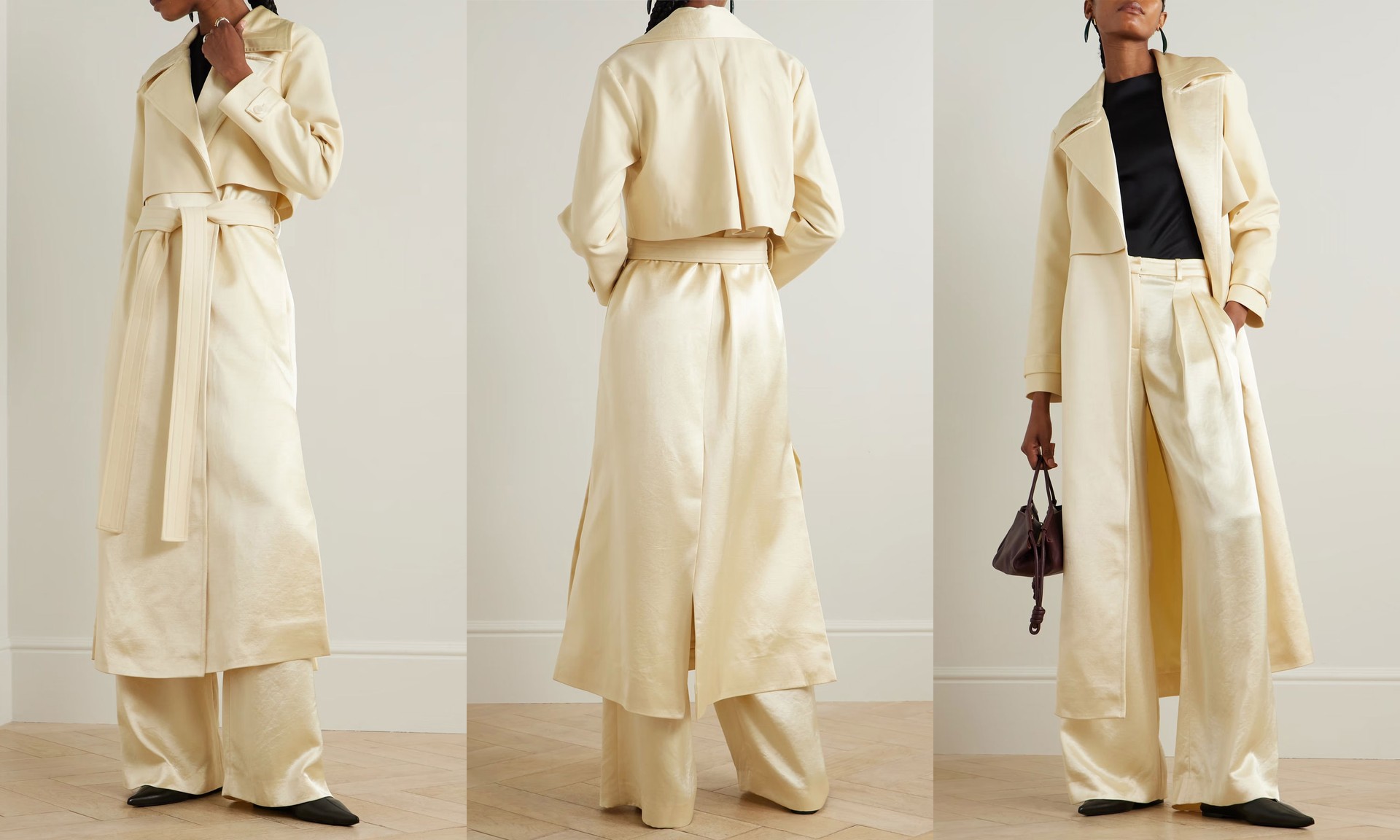 Dina Belted Satin-Twill Trench Coat from Abadia