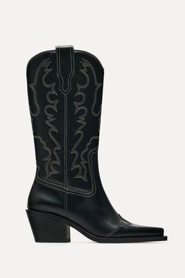 Topstitched Leather Cowboy Boots from Zara