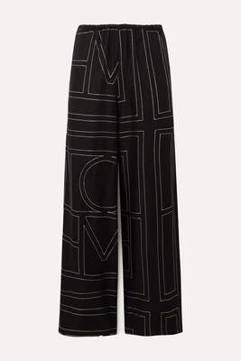 Embroidered Silk-Twill Wide-Leg Pants from Toteme