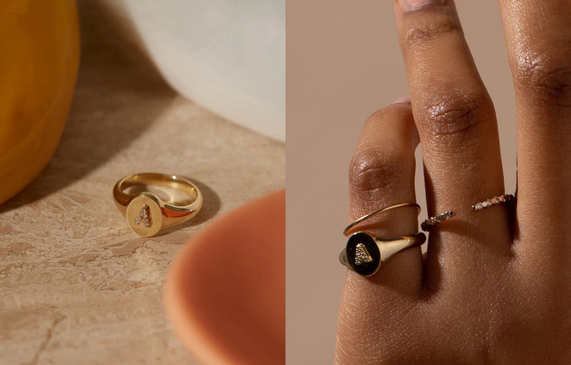 Diamond Initial Signet Ring from Aurum + Grey
