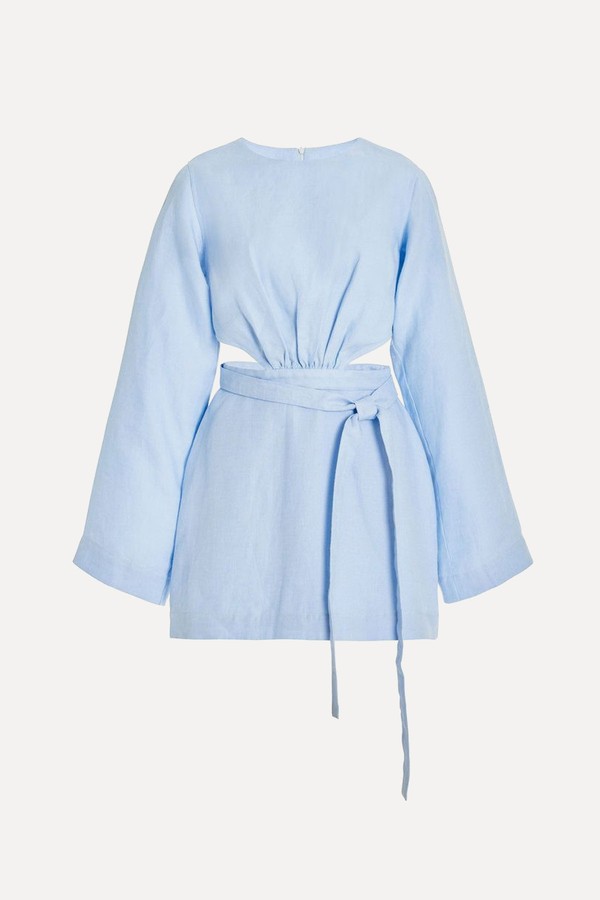 Komodo Cutout Organic Linen Mini Dress from Bondi Born