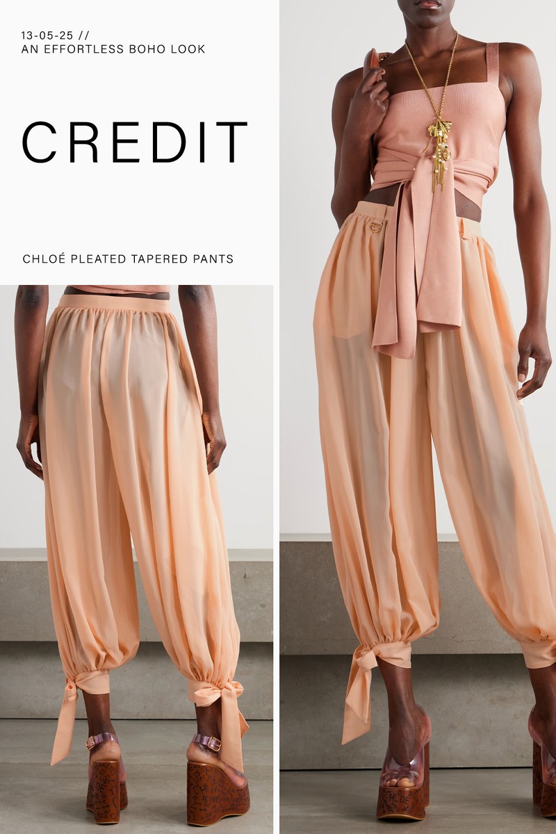 Pleated Silk-Charmeuse Tapered Pants from Chloé