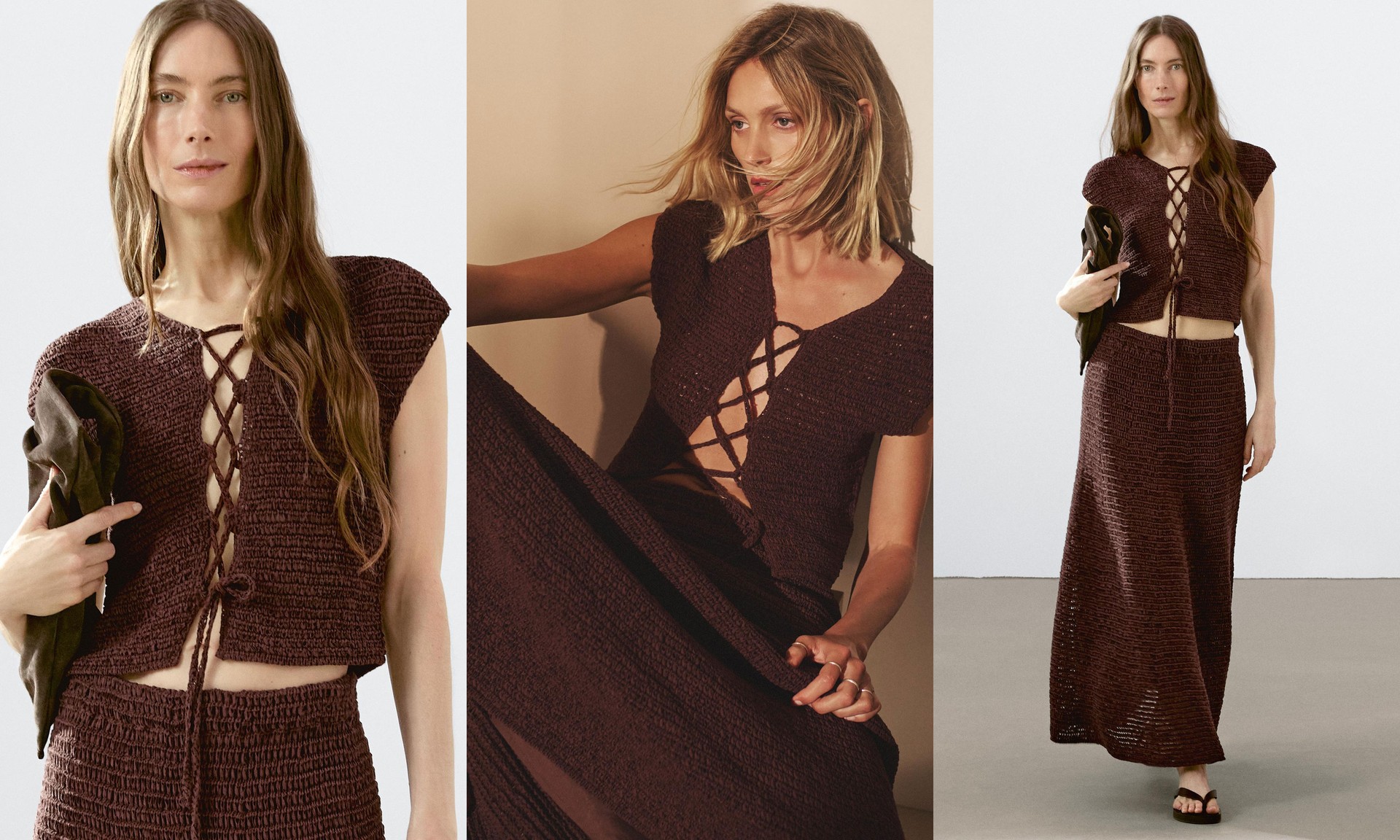 Cotton Blend Crochet Waistcoat With Tie Detail