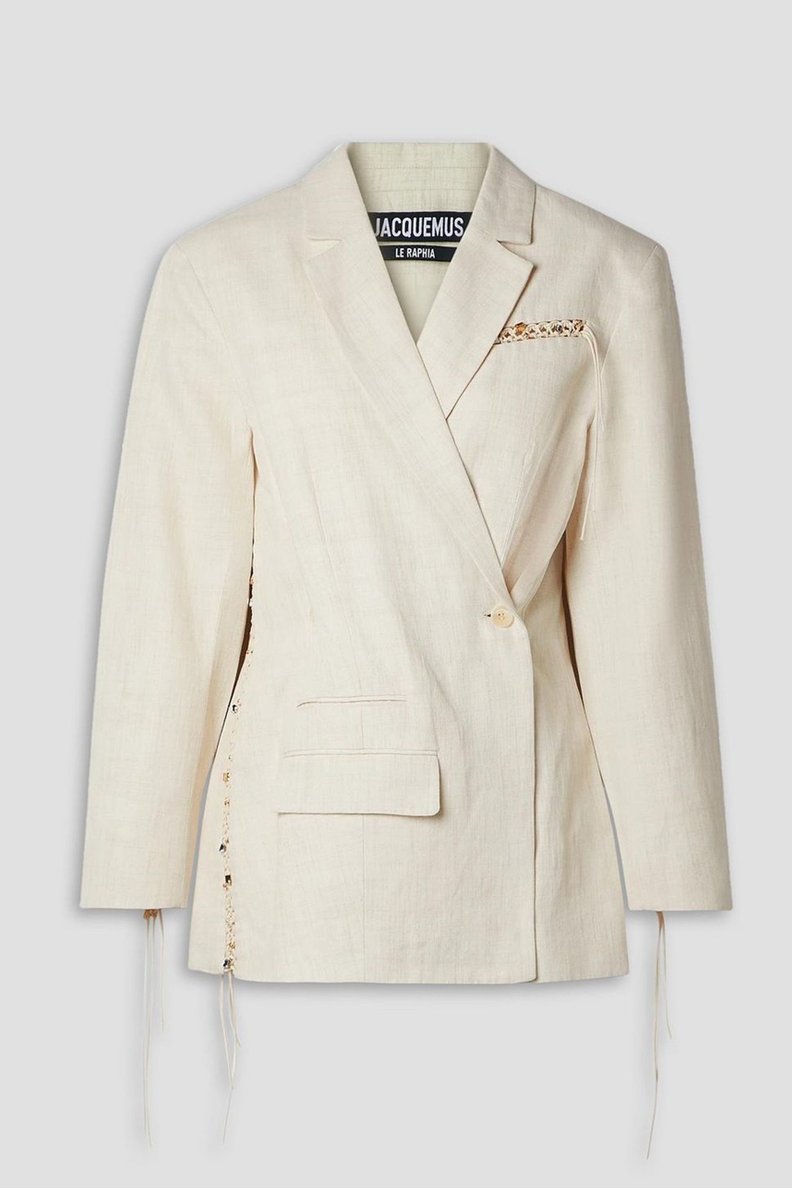 Tibau Embellished Fringed Linen-Blend Blazer from Jacquemus