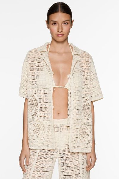 Embroidered Crochet Short-Sleeved Shirt from Oysho