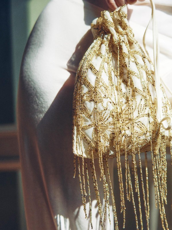 Gathered Sequin Bucket Bag