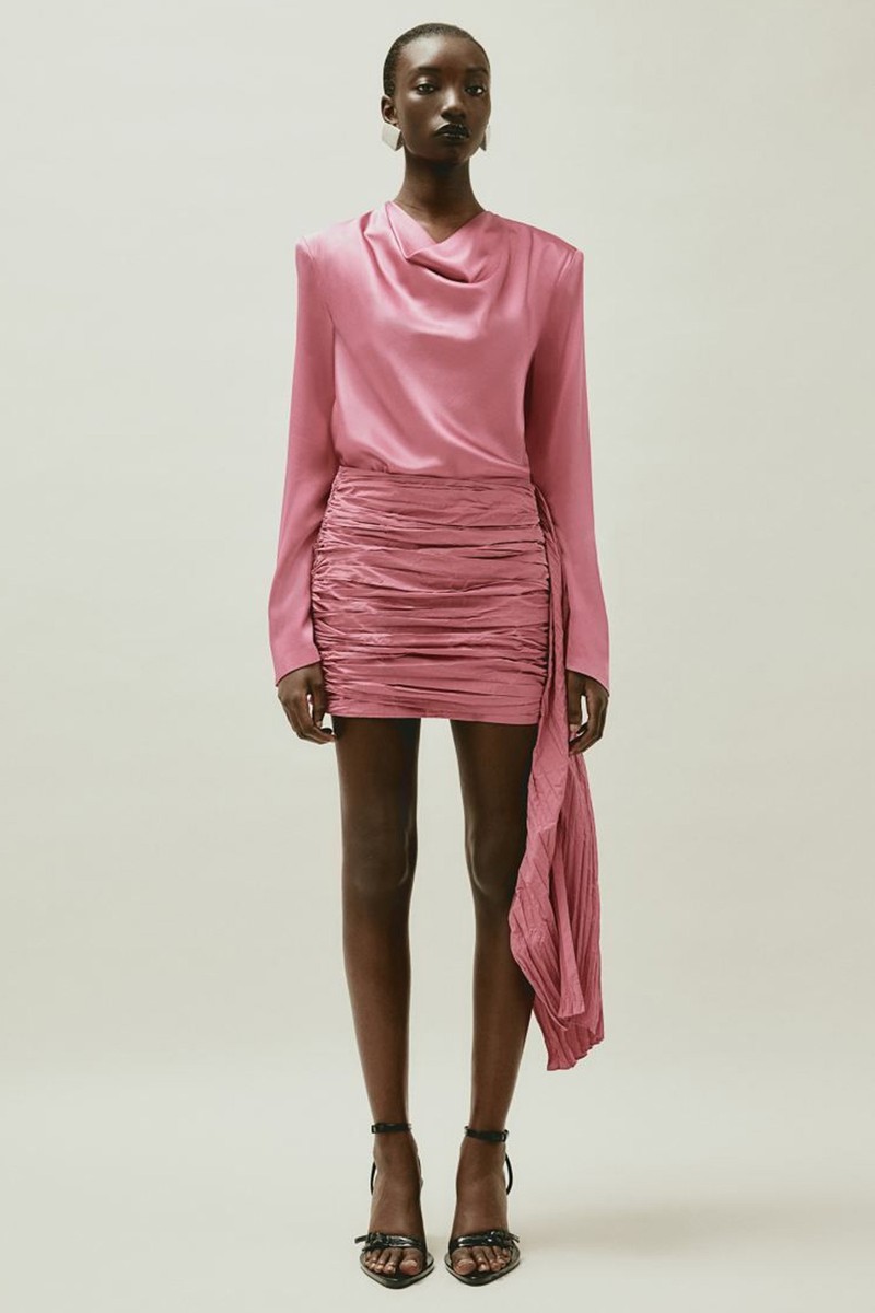 Train-Detail Gathered Mini Skirt, AED 399 | H&M