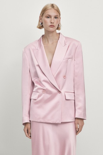 Satin Blazer With Padded Shoulders