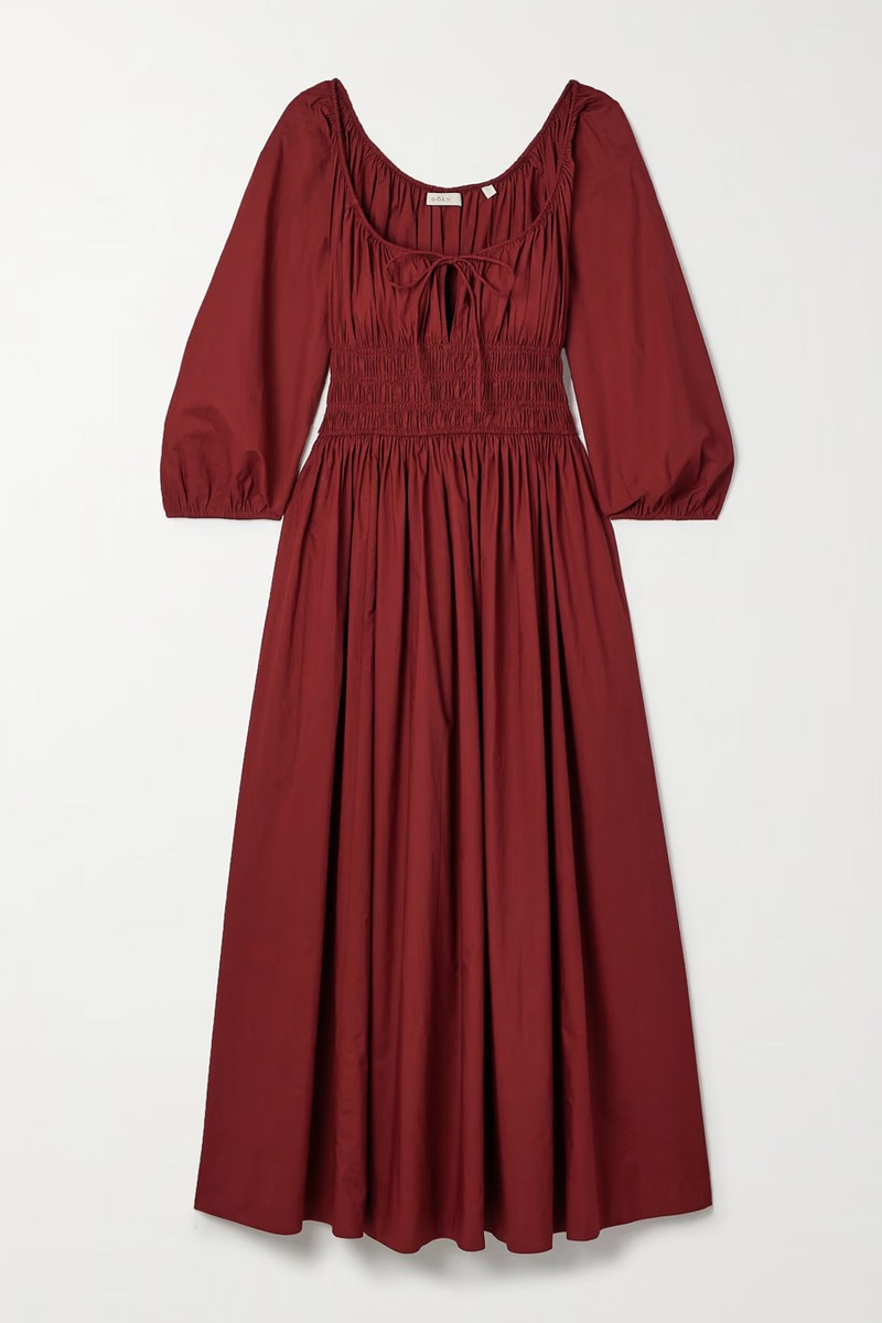 Shirred Organic Cotton-Poplin Midi Dress from DÔEN
