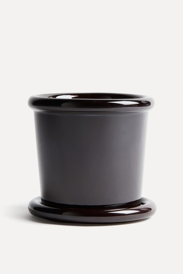 Large Stoneware Plant Pot With Saucer