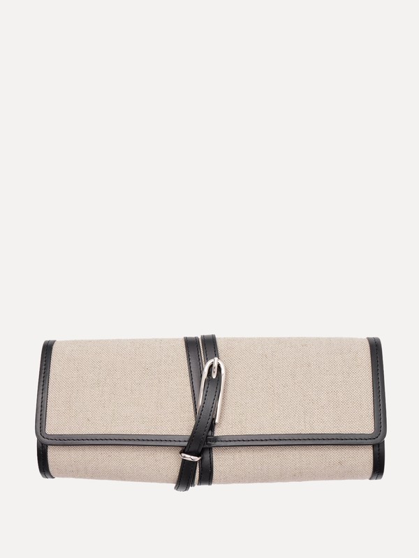 Belted Leather-Trimmed Canvas Clutch