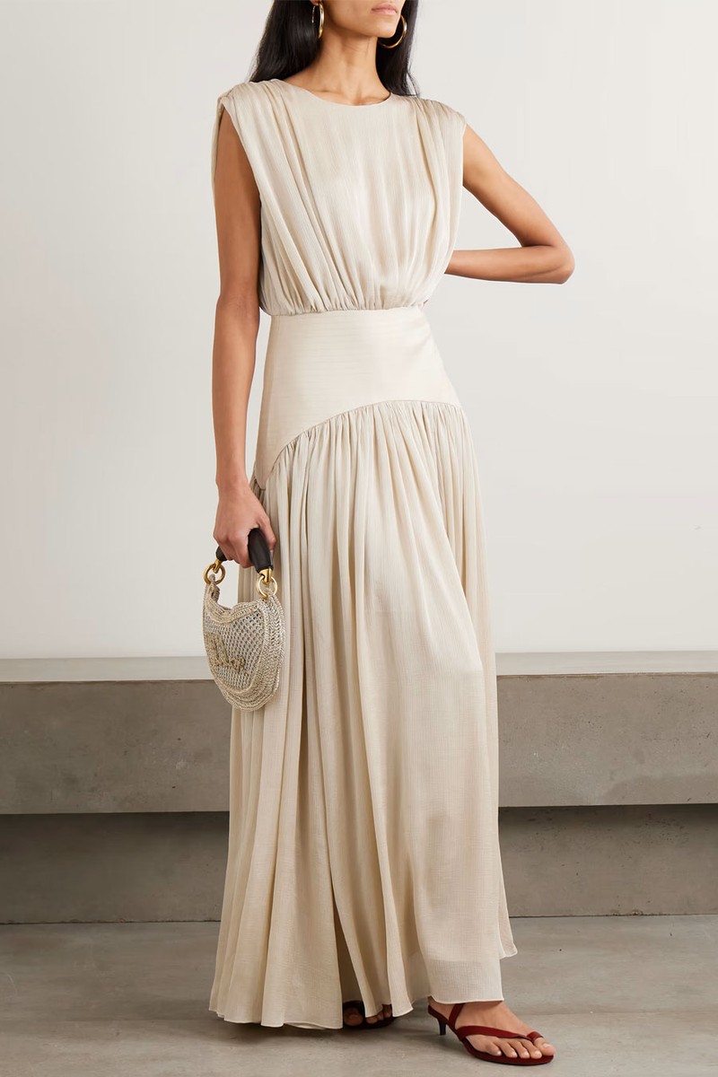 Suri Gathered Plissé-Satin Gown from Abadia