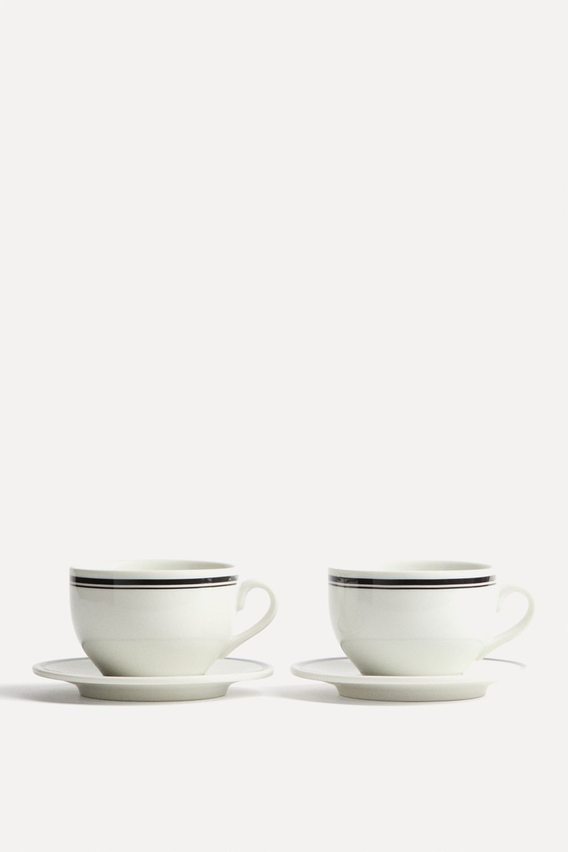 2-Pack Porcelain Cups & Saucers