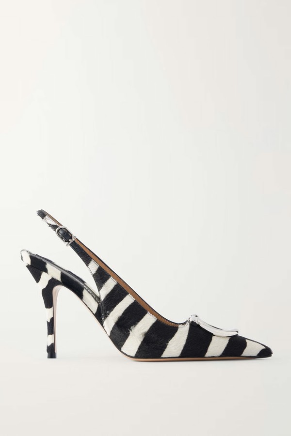 Sara Embellished Zebra-Print Calf Hair Slingback Pumps from Ferragamo