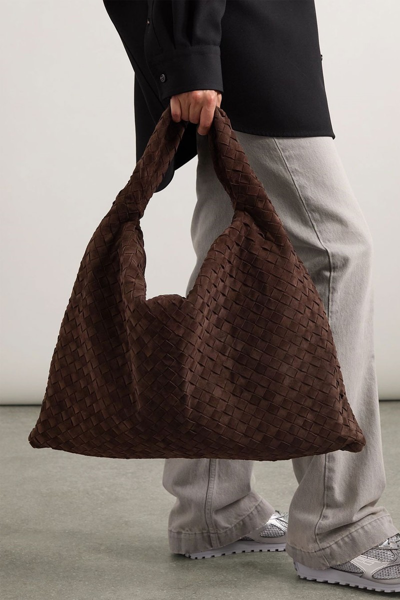 Hop Large Intrecciato Suede Shoulder Bag from Bottega Veneta