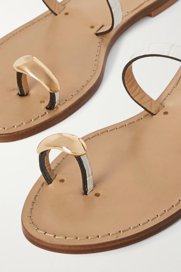 The Kibera Embellished Croc-Effect Leather Sandals from AMANU