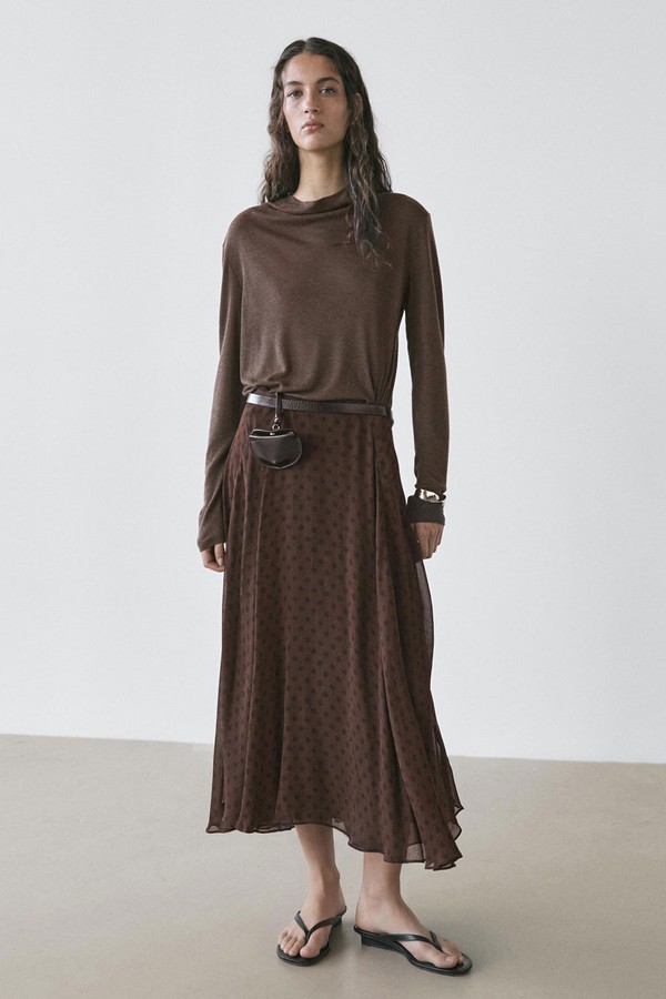 Flared Polka Dot Midi Skirt from Massimo Dutti