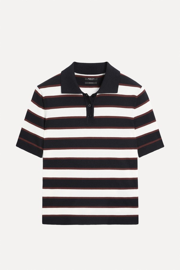 Striped Knit Polo Sweater