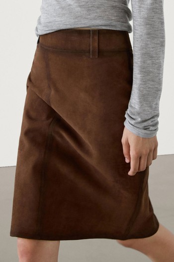 Suede Midi Skirt With Belt Loops from Massimo Dutti