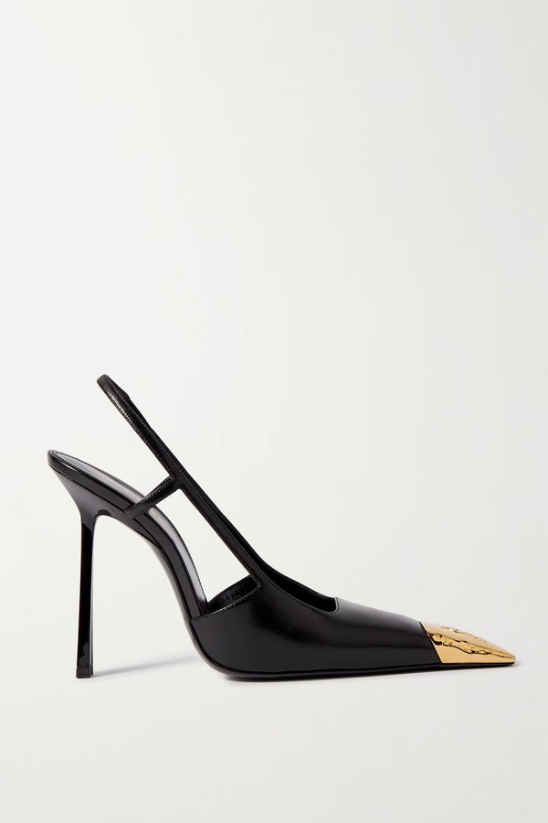 Jeanne Embellished Glossed-Leather Slingback Pumps from Saint Laurent