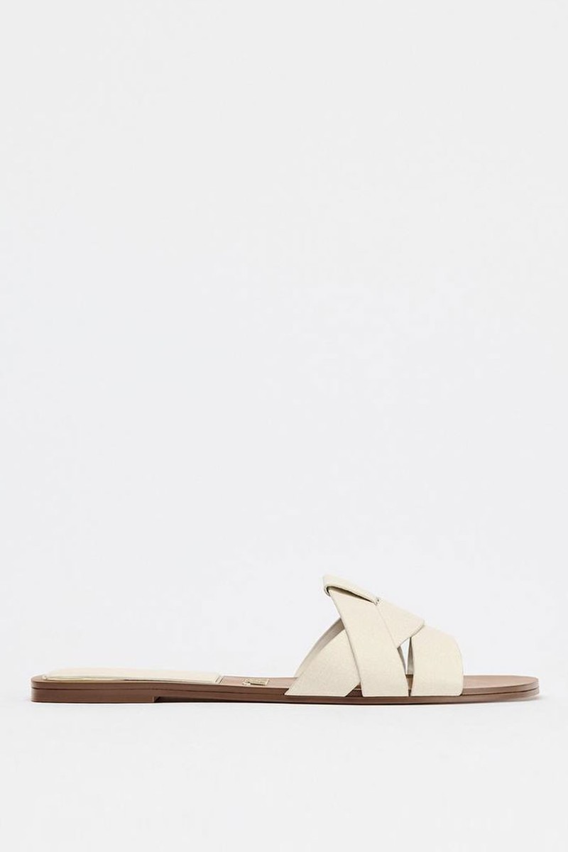 Flat Criss-Cross Leather Slider Sandals