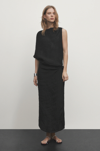 100% Linen Dress With Asymmetric Neckline from Massimo Dutti