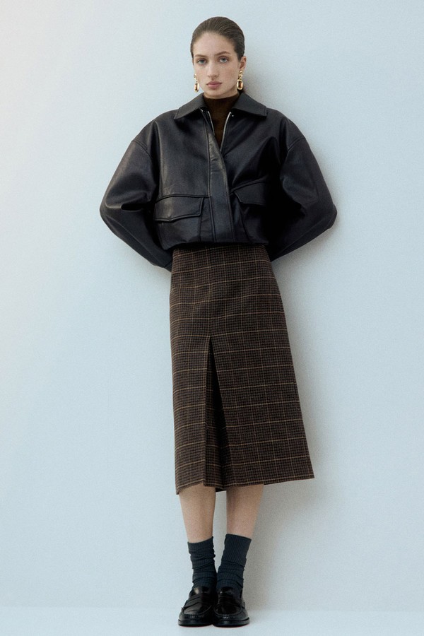 Wool-Blend Check Midi-Skirt