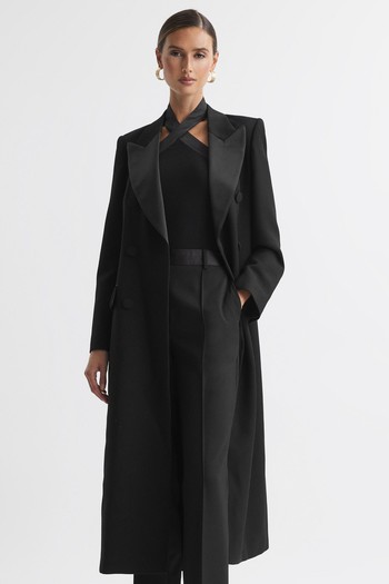 Maeve Relaxed Fit Wool Satin Double Breasted Coat from Reiss