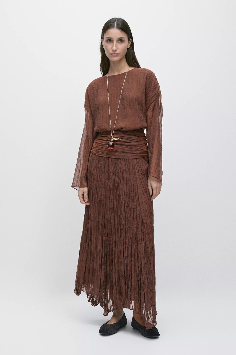 Pleated Organza Midi Skirt