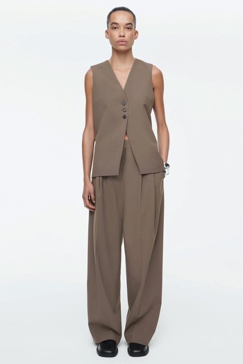 Wide-Leg Tailored Twill Trousers