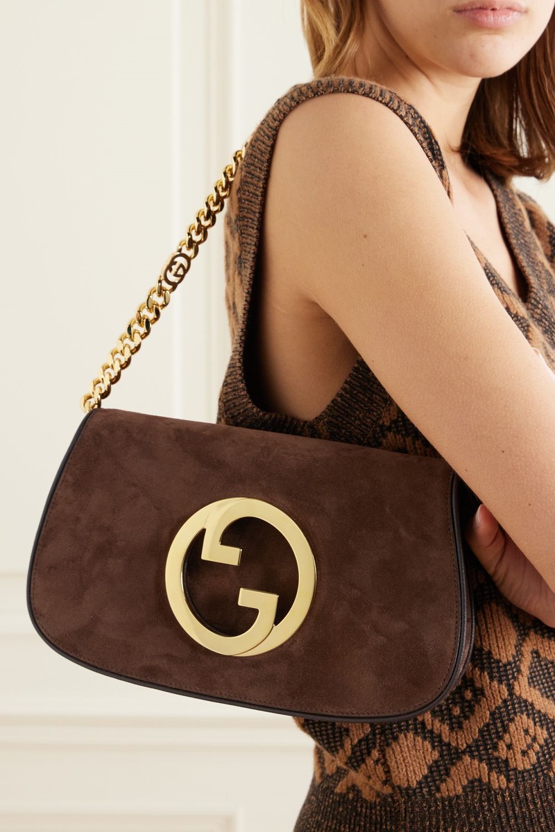 Blondie Small Embellished Leather-Trimmed Suede Shoulder Bag from Gucci