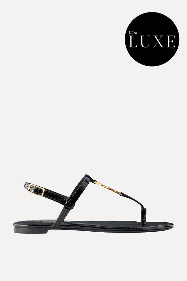 Cassandre Logo-Embellished Patent Leather Sandals from Saint Laurent