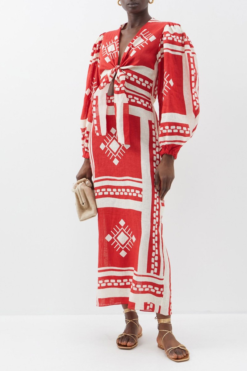 Sun Goddess Geometric-Print Linen Maxi Dress from Johanna Ortiz