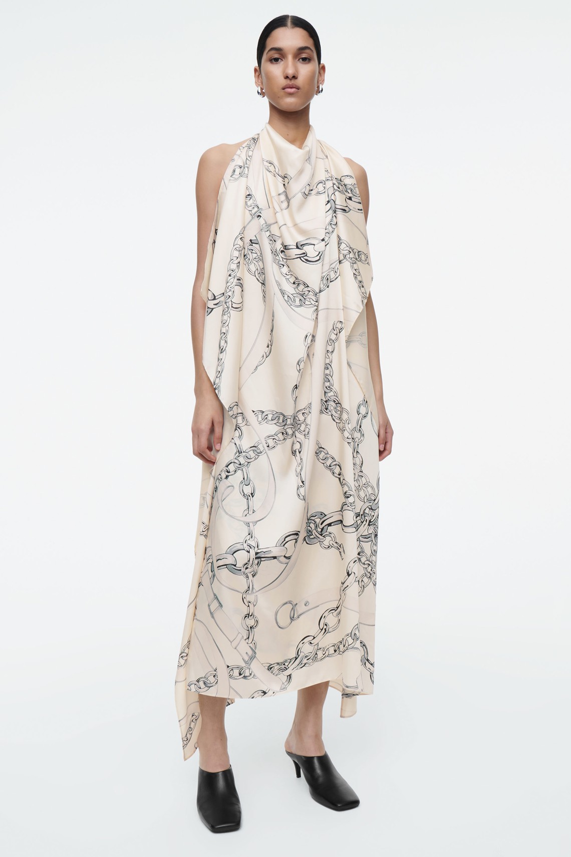 Asymmetric Chain-Print Midi Dress