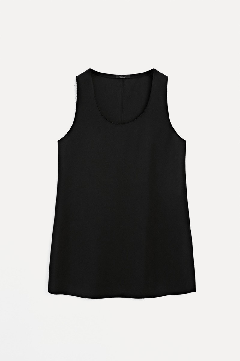 Long Sleeveless Satin Blouse