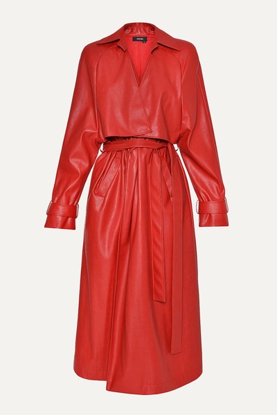 Anouki Red Vegan Leather Bealted Trench Coat from Chapter 4