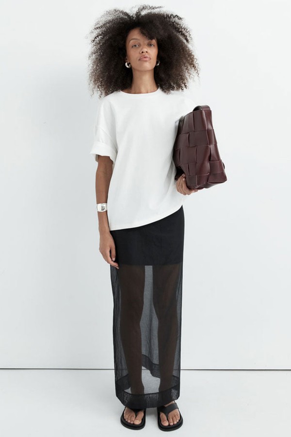 Sheer Leather Trim Skirt from St.Agni