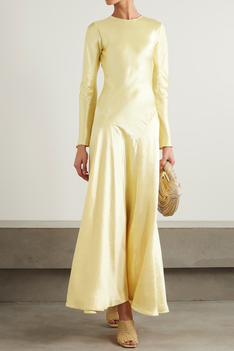 Yara Paneled Hammered-Satin Gown from Abadia