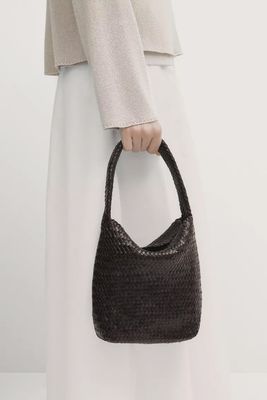 Woven Nappa Leather Bucket Bag, AED 1,099 | Massimo Dutti 