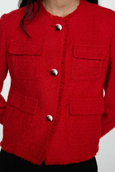 Red Tweed Jacket With Pockets from Mango