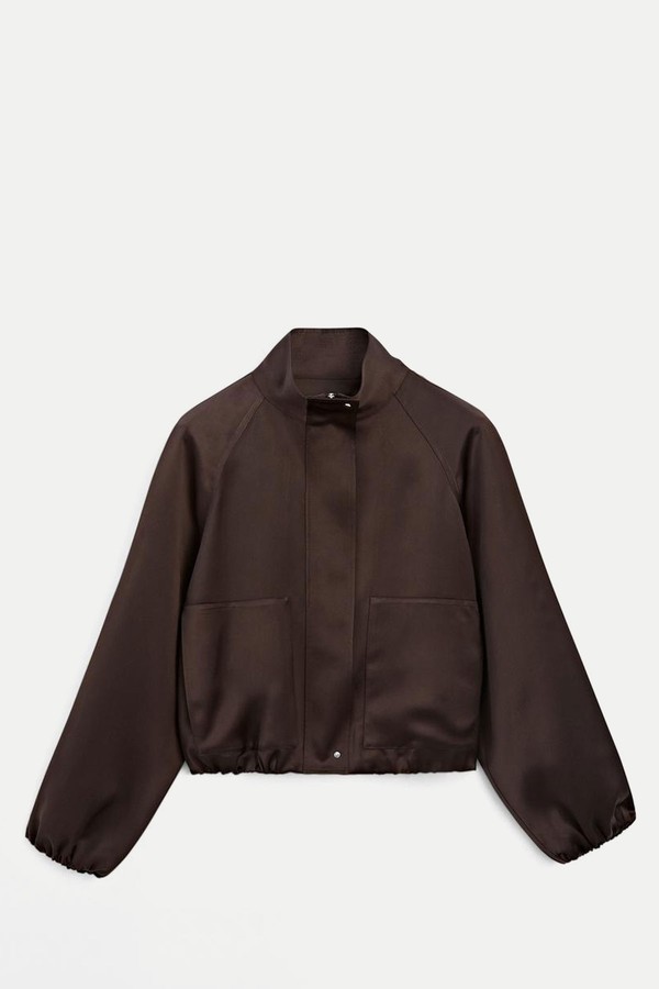 Gathered Satin Bomber Jacket