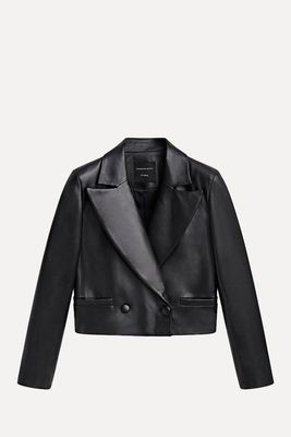 Short Leather Double-Breasted Blazer from Massimo Dutti