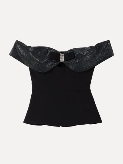 Bow & Crystal-Embellished Crepe Top