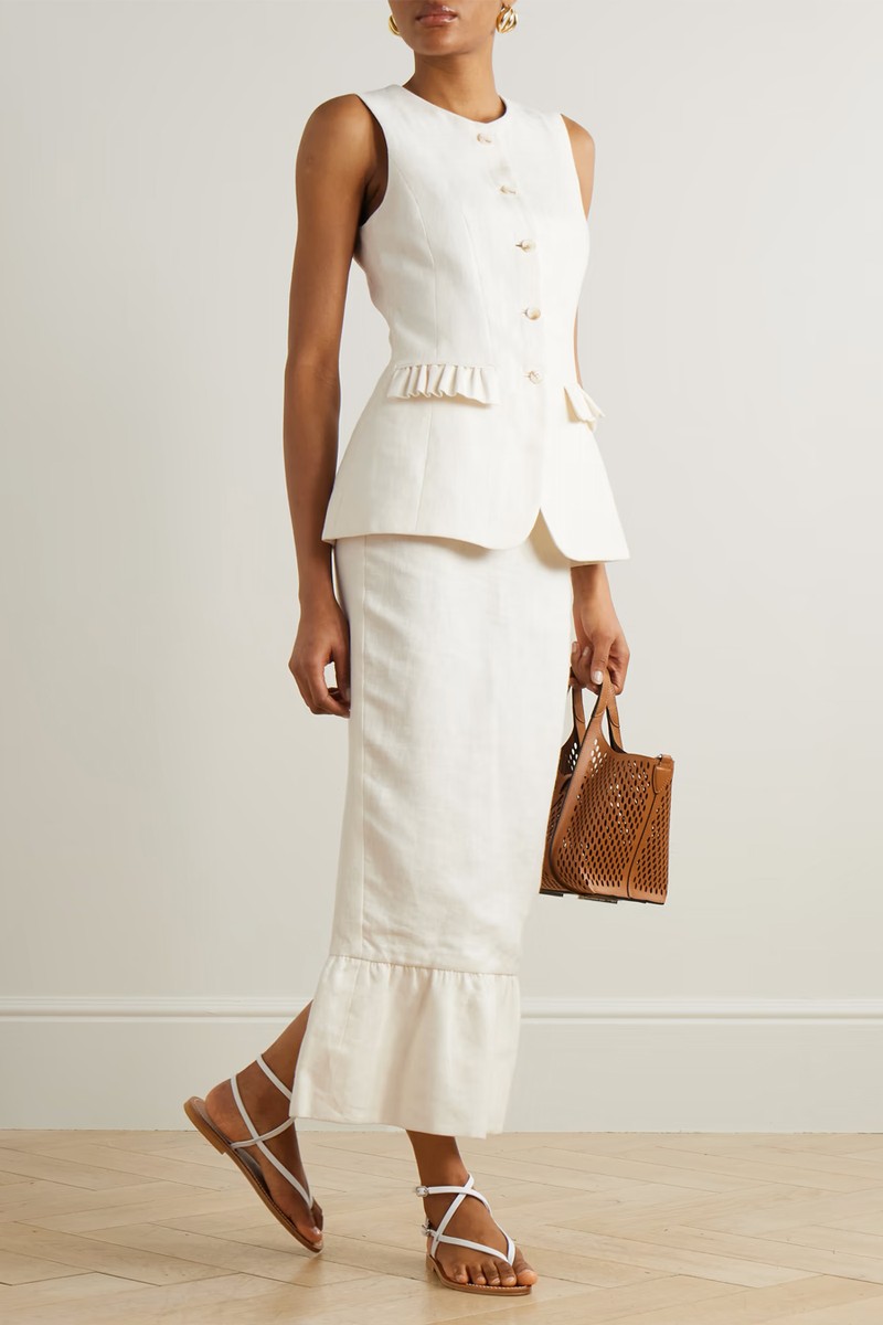 Matilda Ruffled Linen Midi Skirt from Posse