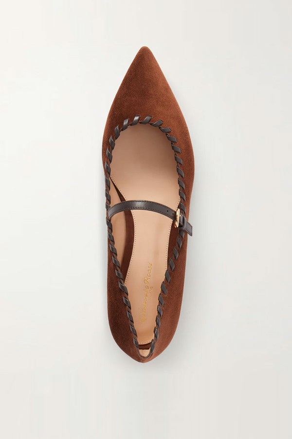 Leather-Trimmed Suede Mary Jane Ballet Flats from Gianvito Rossi